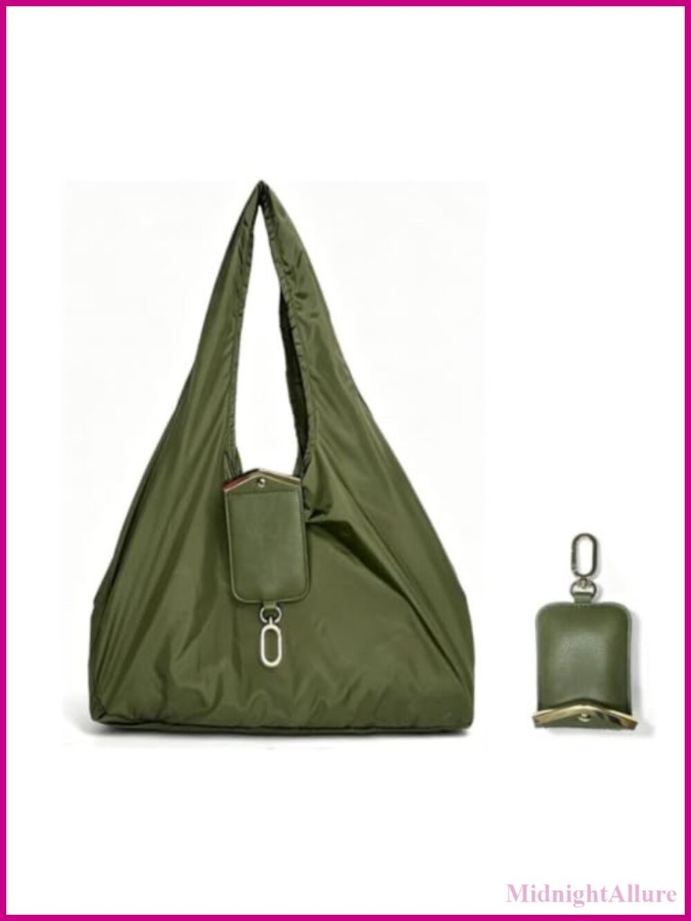 Key Chain Tote Bag Grocery Sack Metallic Trim 2-in-1 Bag Charm Pouch Foldable